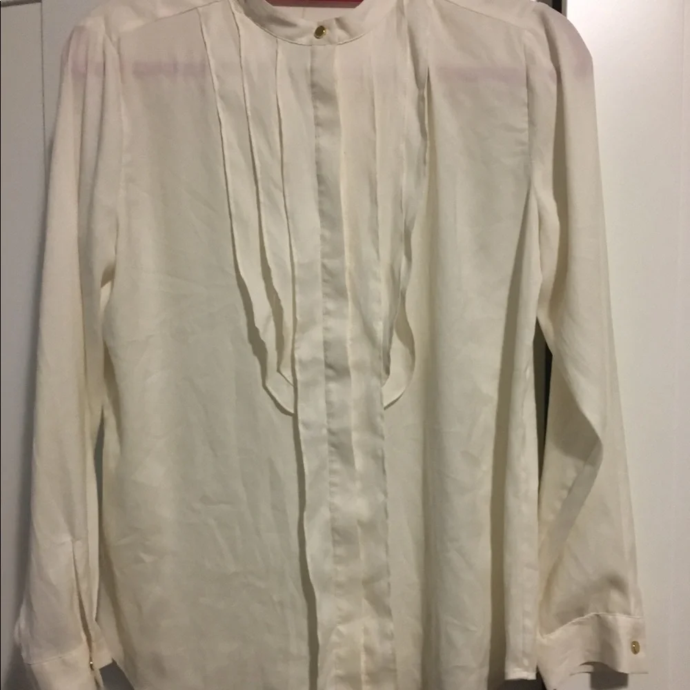 Anne Taylor Cream Ruffle Front Blouse - Picture 3 of 6